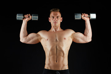 Image showing man bodybuilder with dumbbells exercising