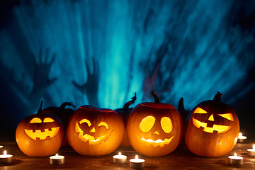 Image showing Halloween pumpkins on black