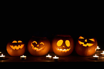 Image showing Halloween pumpkins on black