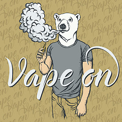 Image showing White bear vaping an electronic cigarette