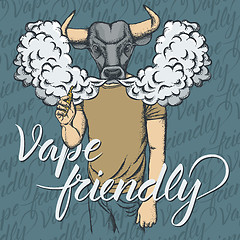 Image showing Bull or buffalo vaping an electronic cigarette