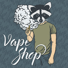 Image showing Raccoon vaping an electronic cigarette