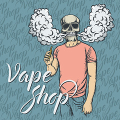 Image showing Skull vaping an electronic cigarette