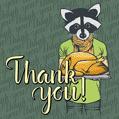 Image showing Vector illustration of Thanksgiving racoon concept