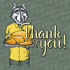 Image showing Vector illustration of Thanksgiving husky dog concept