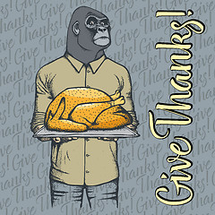 Image showing Vector illustration of Thanksgiving monkey concept