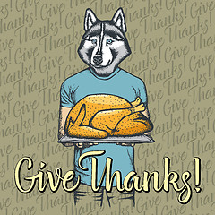 Image showing Vector illustration of Thanksgiving husky dog concept