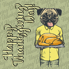 Image showing Vector illustration of Thanksgiving pug dog concept