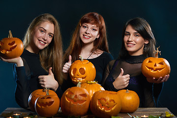 Image showing Halloween pumpkins on black