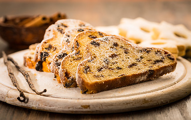 Image showing Christmas stollen with cookies