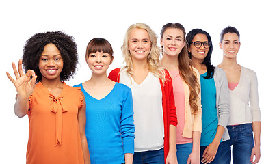 Image showing international group of happy women showing ok