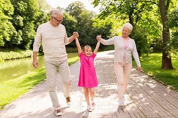 Image showing senior grandparents and granddaughter at park