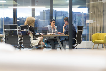 Image showing Startup Business Team At A Meeting at modern office building