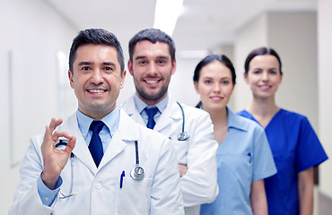 Image showing group of happy medics or doctors at hospital