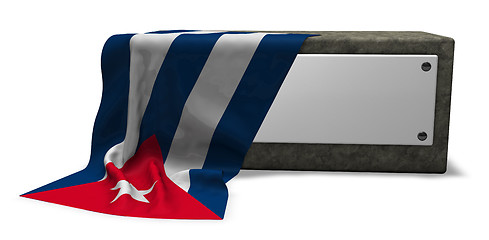 Image showing stone socket with blank sign and flag of cuba - 3d rendering