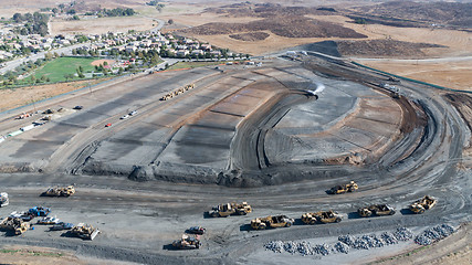 Image showing Aerial View Of Tractors On A Housing Development Construction Si