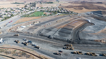 Image showing Aerial View Of Tractors On A Housing Development Construction Si