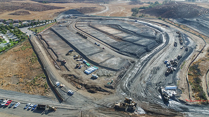 Image showing Aerial View Of Tractors On A Housing Development Construction Si