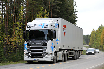 Image showing White Next Generation Scania Semi on Highway