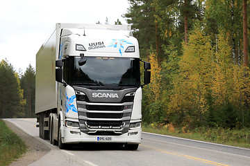 Image showing White Scania R500 Semi Trailer on the Road