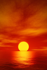 Image showing big beautiful red sunset over the ocean