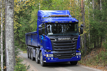 Image showing Blue Scania R730 Truck for Construction on Forest Road