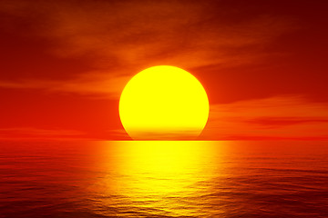 Image showing red sunset over the ocean