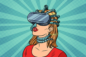 Image showing Pop art woman in virtual reality gadget parasite