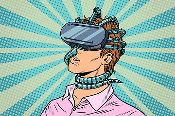 Image showing young man in a virtual reality, gadget parasite