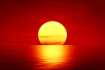 Image showing red sunset over the ocean