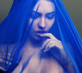 Image showing beauty young islamic woman under veil, hijab on face