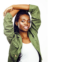 Image showing young pretty african-american girl posing cheerful emotional on 