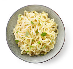 Image showing Bowl of boiled egg noodles with spices and herbs