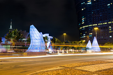 Image showing Macau skyline and traffic trail