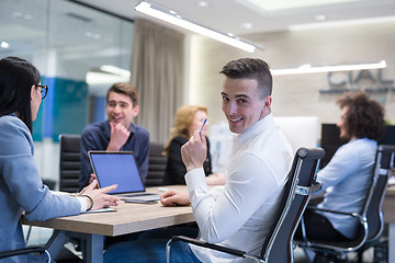 Image showing Startup Business Team At A Meeting at modern office building