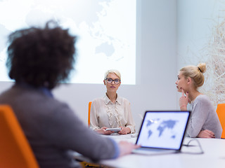 Image showing Startup Business Team At A Meeting at modern night office buildi