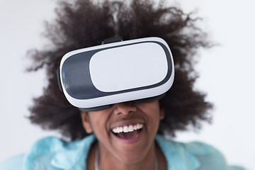 Image showing black girl using VR headset glasses of virtual reality