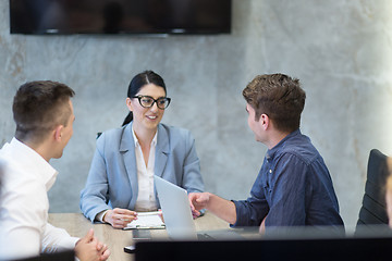 Image showing Startup Business Team At A Meeting at modern office building