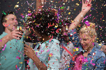 Image showing confetti party multiethnic group of people