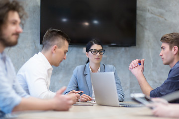 Image showing Startup Business Team At A Meeting at modern office building