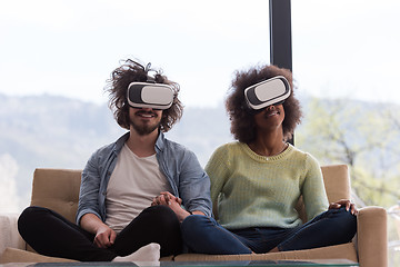 Image showing Multiethnic Couple using virtual reality headset