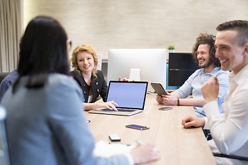 Image showing Startup Business Team At A Meeting at modern office building