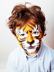 Image showing little cute boy with faceart on birthday party close up, little 