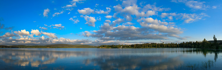 Image showing Blue sky with sun over water.