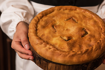 Image showing Pie from potato meat cheese and vegetables