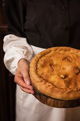 Image showing Pie from potato meat cheese and vegetables