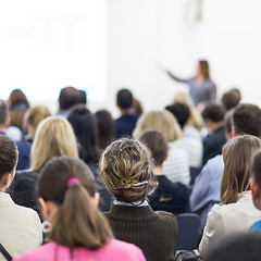 Image showing Woman giving presentation on business conference.