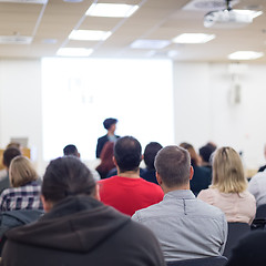 Image showing Woman giving presentation on business conference.