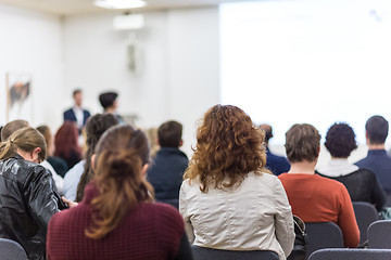 Image showing Woman giving presentation on business conference.