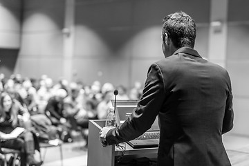 Image showing Public speaker giving talk at Business Event.